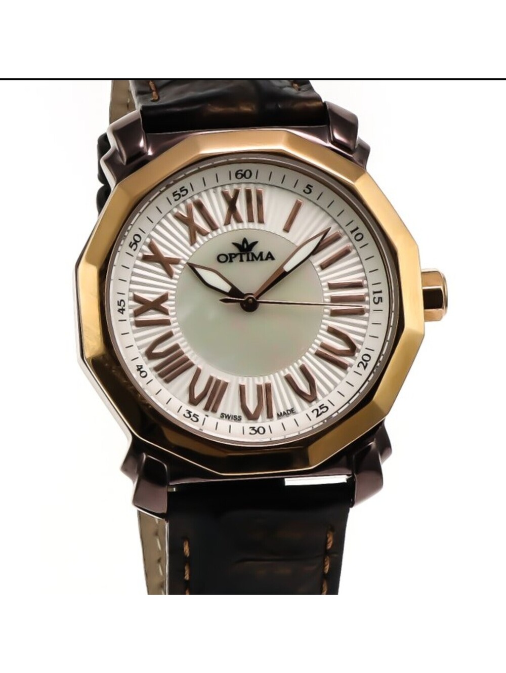 Optima Swiss Watch 39mm PVD Rose Gold Stainless Steel Quartz 3ATM OSL248-RCL-7